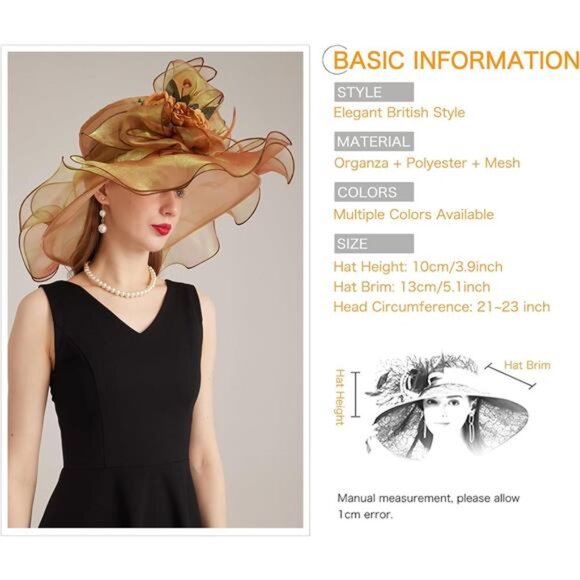 Women's Kentucky Derby Church Dress Hat 02-gold - Picture 4 of 7